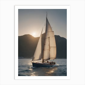 Sailboat Sailing At Sunset Art Print