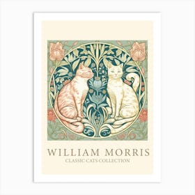 William Morris  Inspired Cats Collection Green Orange Art Print