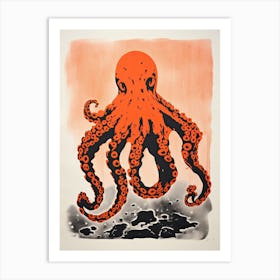 Octopus, Woodblock Animal  Drawing 2 Art Print