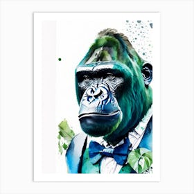 Gorilla In Bow Tie Gorillas Mosaic Watercolour 1 Art Print