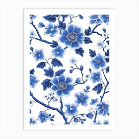 Blue And White Floral Pattern 12 Art Print