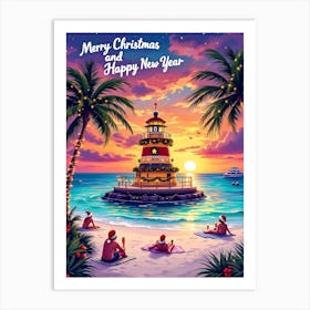 Christmas Lighthouse Art Print