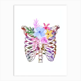 Chest Anatomy And Flower Black And White Art Print