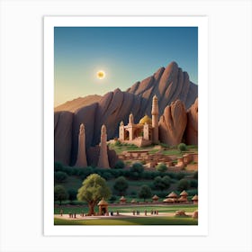 3d Animation Style Bamiyan City In Afghanistan Mosque Carved I 0 Art Print