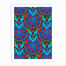 Blue And Red Floral Pattern - Iznik — Turkish pattern Art Print