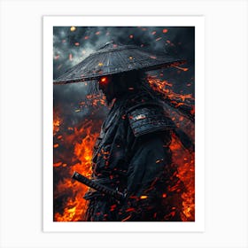 Samurai Warrior the evil in flames Art Print