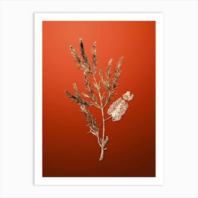 Gold Botanical Swamp Paperbark Branch on Tomato Red n.4631 Art Print