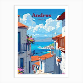 Andros Greece Vibrant Digital Travel Art Art Print