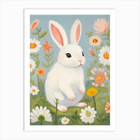 White Bunny In Flowers Art Print