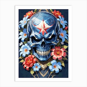 American Flag Floral Face Evil Death Skull (52) Art Print