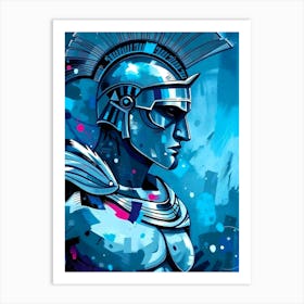 Spartan Warrior Portrait in Blue Art Print