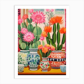 Cactus Painting Maximalist Still Life Echinocereus Cactus 4 Art Print