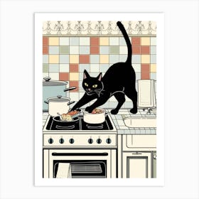 Black Cat In The Kitchen 1 Art Print