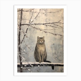 Vintage Winter Animal Painting Bobcat 1 Art Print