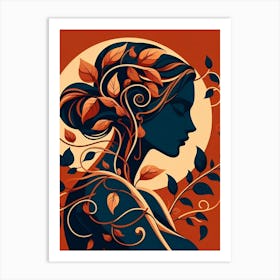 Portrait Of A Woman With Leaves 2 Art Print