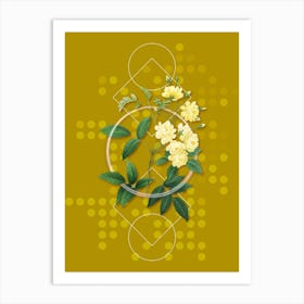 Vintage Lady Banks' Rose Botanical with Geometric Line Motif and Dot Pattern n.0327 Art Print