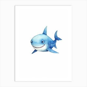 Cartoon Watercolour Blue Shark Kids Nursery 4 Art Print