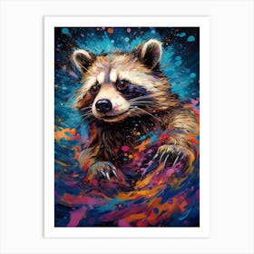 A Swimming Raccoon Vibrant Paint Splash 2 Art Print