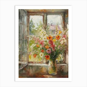 Gladiolus Flowers On A Cottage Window 1 Art Print