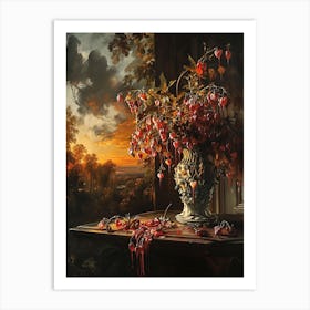 Baroque Floral Still Life Bleeding Hearts Dicentra 7 Art Print