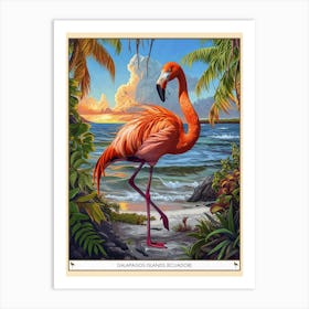 Greater Flamingo Galapagos Islands Ecuador Tropical Illustration 6 Poster Art Print