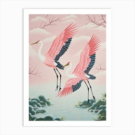 Vintage Japanese Inspired Bird Print Crane 2 Art Print