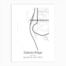 Dakota Ridge,United States Minimalist Map 1 Art Print