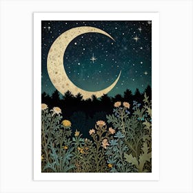 Moon And Flowers Style William Morris 1 Art Print Art Print