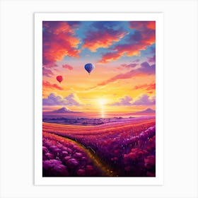 Sunset With Hot Air Balloons Art Print