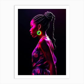 Woman With Neon Earrings Art Print