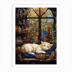 Sleepy Cat Mosaic In An Alchemy Art Print