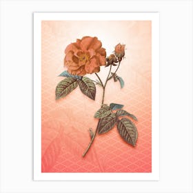 Apothecary Rose Vintage Botanical in Peach Fuzz Hishi Diamond Pattern n.0048 Art Print