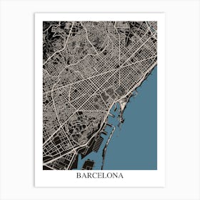 Barcelona Black Blue Art Print