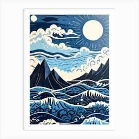 Moon And Waves Art Print