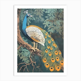 Blue Mustard Peacock In The Tree 2 Art Print