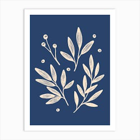 Botanic Leaf Foliage Pattern - Blue Navy Art Print