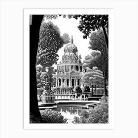 Parque Del Retiro, 1, Spain Linocut Black And White Vintage Art Print