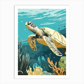 Modern Illustration Of Sea Turtle In Ocean Swimming 2 Art Print