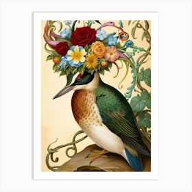 Kingfisher With Flowers 2 Art Print