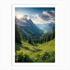 A Panoramic View Of A Dynamic Alpine Landscape Transitioning From Spring To Summer Featuring Idylli (1) Art Print