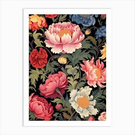 Peonies On Black Background Art Print