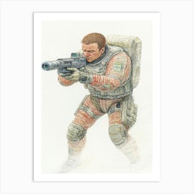 Soldier Holding A Rifle Art Print