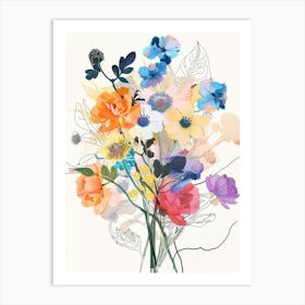 Scabiosa Collage Flower Bouquet Art Print