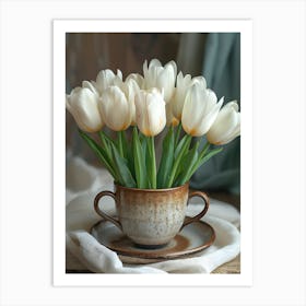 White Tulips In A Cup Art Print