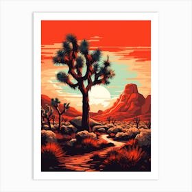 Silver Joshua Tree In Retro Illustration Art Print