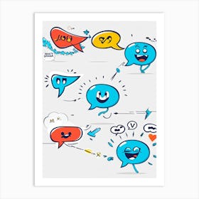 Cartoon Motion Lines And Speech Bubbles Hand Drawn Set Executing Character Movements And Dialogues (4) Art Print