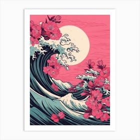 Great Wave With Bougainvillea Flower Drawing In The Style Of Ukiyo E 4 Art Print
