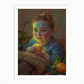 Girl Eating Oranges Art Print