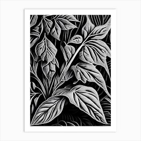 Peppermint Leaf Linocut 2 Art Print