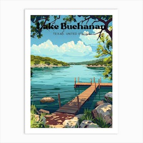 Lake Buchanan Texas Highland Travel Illustration Art Print